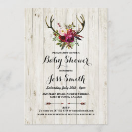 baby shower Rustic Antler Floral Wood Party Invite Kaart