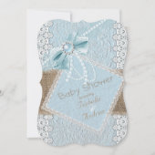 Baby Shower Rustic Blauwe Strik Parel Kant Jute Kaart (Voorkant)