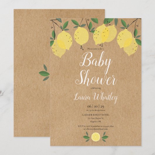 Baby shower Rustic Boho Lemons Kaart (Voorkant / Achterkant)