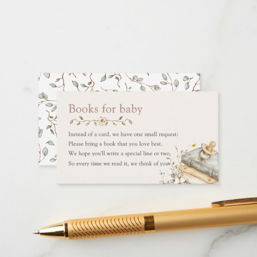 Baby Shower Rustic Botanical Books For Baby Informatiekaartje (Voorkant / Achterkant in situ)