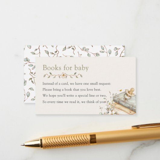 Baby Shower Rustic Botanical Books For Baby  Informatiekaartje (Voorkant / Achterkant in situ)