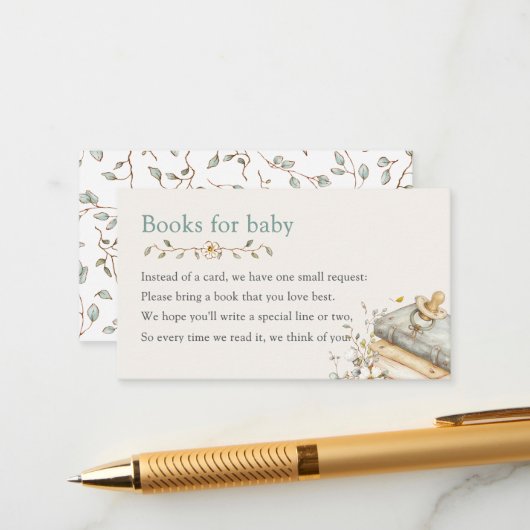 Baby Shower Rustic Botanical Books For Baby Informatiekaartje (Voorkant / Achterkant in situ)