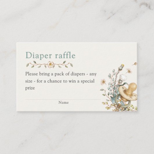 Baby Shower Rustic Botanical Diaper Raffle Informatiekaartje (Voorkant)