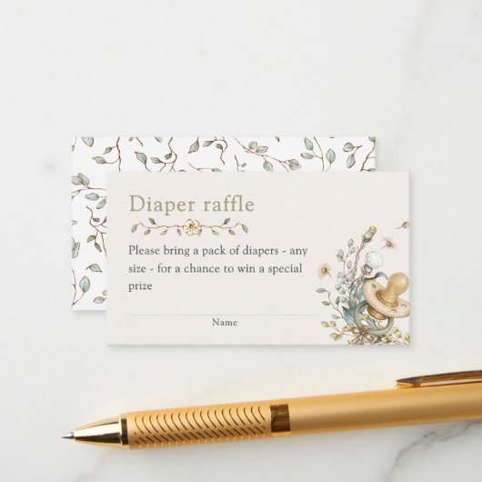 Baby Shower Rustic Botanical Diaper Raffle Informatiekaartje (Voorkant / Achterkant in situ)