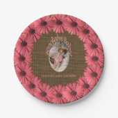 Baby shower Rustic Burlap | Bruine roze Floral Papieren Bordje (Voorkant)