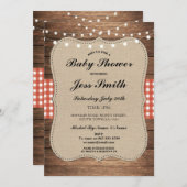 baby shower Rustic Burlap Red Wood BBQ Uitnodigen Kaart (Voorkant / Achterkant)