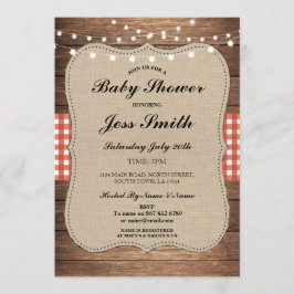 baby shower Rustic Burlap Red Wood BBQ Uitnodigen Kaart
