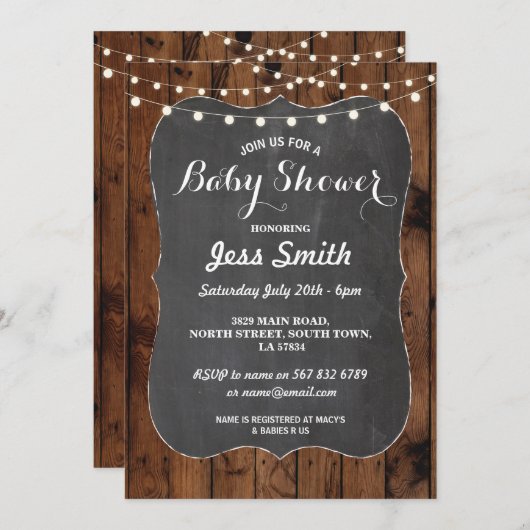 baby shower Rustic Chalk & Wood nodigt BBQ Party u Kaart (Voorkant / Achterkant)