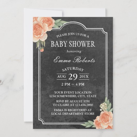 Baby shower Rustic Chalkboard Floral Kaart (Voorkant)