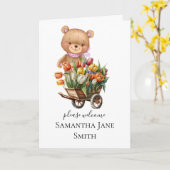Baby shower Rustic Floral Girl Teddy Kaart (Gele Bloem)