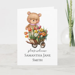 Baby shower Rustic Floral Girl Teddy Kaart