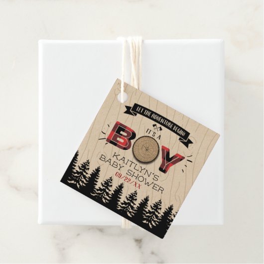 Baby shower "Rustic Forest Pset Lumberjack Boys" Bedankjes Labels (In situ)