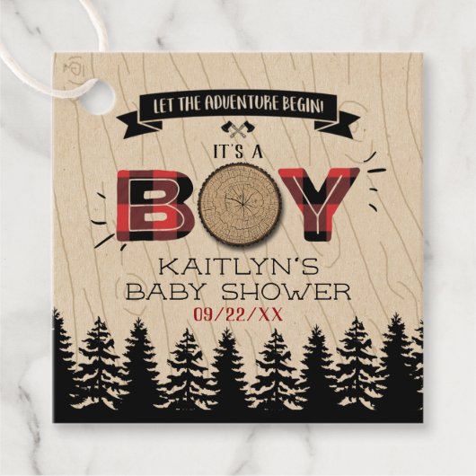 Baby shower "Rustic Forest Pset Lumberjack Boys" Bedankjes Labels (Voorkant)
