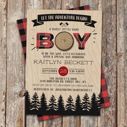Baby shower "Rustic Forest Pset Lumberjack Boys" Kaart