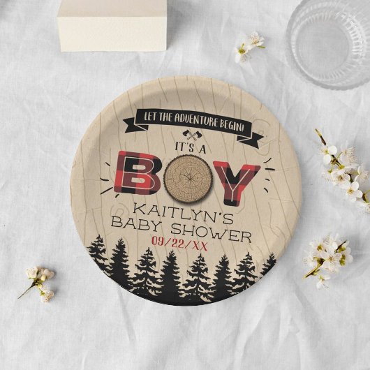 Baby shower "Rustic Forest Pset Lumberjack Boys" Papieren Bordje