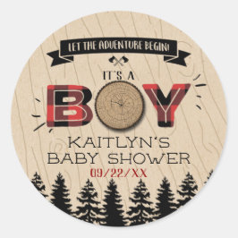 Baby shower "Rustic Forest Pset Lumberjack Boys" Ronde Sticker