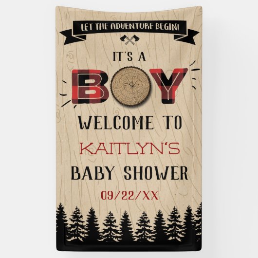 Baby shower "Rustic Forest Pset Lumberjack Boys" Spandoek (Verticaal)