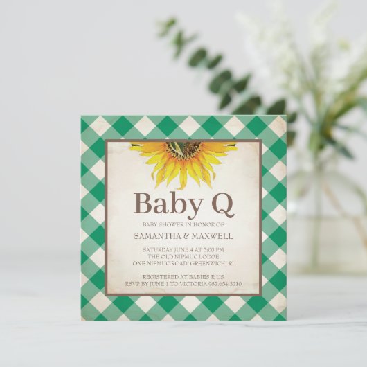 Baby shower Rustic Gingham Checker Kaart (Staand voorkant)