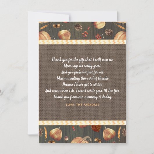 Baby shower Rustic Herfst Pumpkins Cute Bedankt (Achterkant)