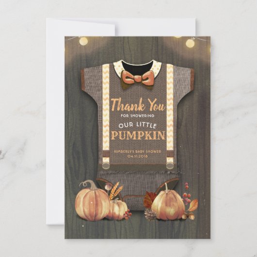 Baby shower Rustic Herfst Pumpkins Cute Bedankt (Voorkant)