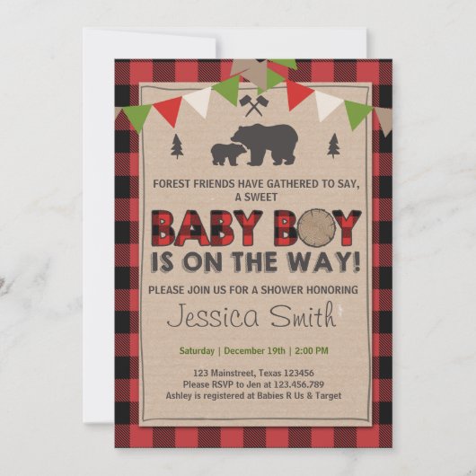 Baby shower Rustic Lumberjack Baby jongensdouche Kaart (Voorkant)