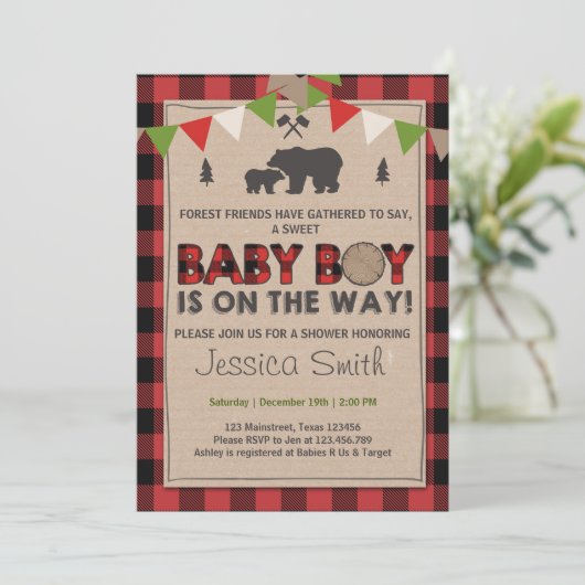 Baby shower Rustic Lumberjack Baby jongensdouche Kaart (Staand voorkant)