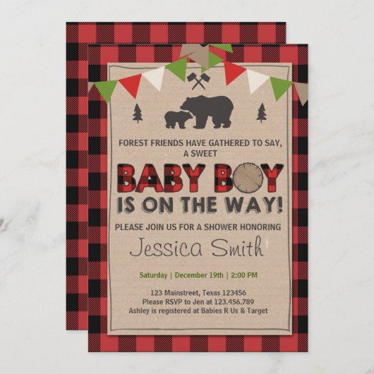 Baby shower Rustic Lumberjack Baby jongensdouche Kaart (Voorkant / Achterkant)
