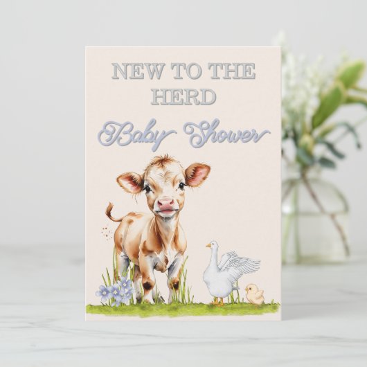 Baby shower Rustic New Herd Schattigee Uitnodiging (Staand voorkant)