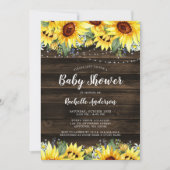 Baby shower "Rustic Sunflower Floral String Lights Kaart (Voorkant)