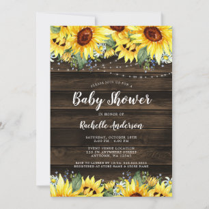 Baby shower "Rustic Sunflower Floral String Lights Kaart