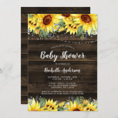 Baby shower "Rustic Sunflower Floral String Lights Kaart (Voorkant / Achterkant)