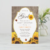 Baby shower Rustic Sunflower Ladybug Country Girl Kaart (Staand voorkant)
