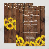 baby shower Rustic Sunflower Wood Party Invite Kaart (Voorkant / Achterkant)
