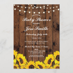 baby shower Rustic Sunflower Wood Party Invite Kaart