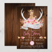 Baby shower Rustic Wood Antler Baby shower Kaart (Voorkant / Achterkant)