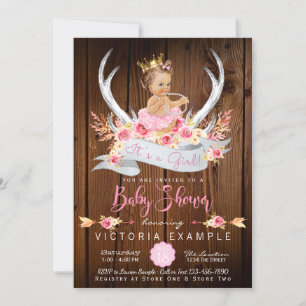 baby shower Rustic Wood Antler Baby shower Kaart