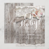 Baby shower Rustic Wood Burlap Lace String Lights Kaart (Voorkant / Achterkant)