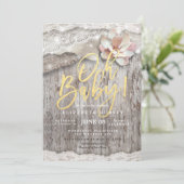 Baby shower Rustic Wood Burlap Lace String Lights Kaart (Staand voorkant)