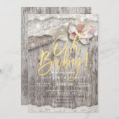 Baby shower Rustic Wood Burlap Lace String Lights Kaart (Voorkant / Achterkant)