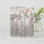 Baby shower Rustic Wood Burlap Lace String Lights Kaart (Staand voorkant)