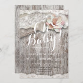 Baby shower Rustic Wood Burlap Lace String Lights Kaart (Voorkant / Achterkant)