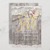 Baby shower Rustic Wood Burlap Lace String Lights Kaart (Voorkant / Achterkant)