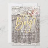 Baby shower Rustic Wood Burlap Lace String Lights Kaart (Voorkant)