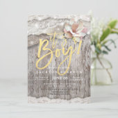 Baby shower Rustic Wood Burlap Lace String Lights Kaart (Staand voorkant)