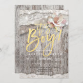 Baby shower Rustic Wood Burlap Lace String Lights Kaart (Voorkant / Achterkant)