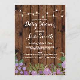 Baby shower Rustic Wood Paarse Bloemen Party Uitno Kaart
