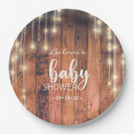 Baby shower Rustic Wood String Lights Papieren Bordje