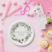 baby shower Rustic Wreath Anemone Olive Leaves Papieren Bordje (Feest)