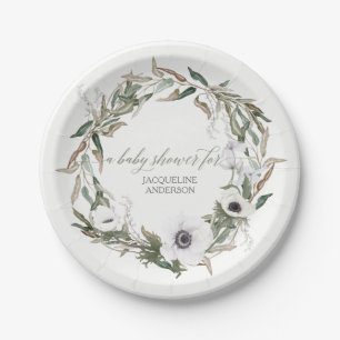baby shower Rustic Wreath Anemone Olive Leaves Papieren Bordje