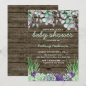 Baby shower Rustiek Hout en Waterverf Succulenten Kaart (Voorkant / Achterkant)